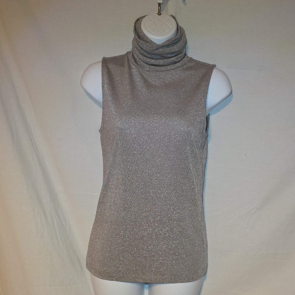 Lauren Ralph Lauren Shimmering Silver Sleeveless Turtleneck Sweater